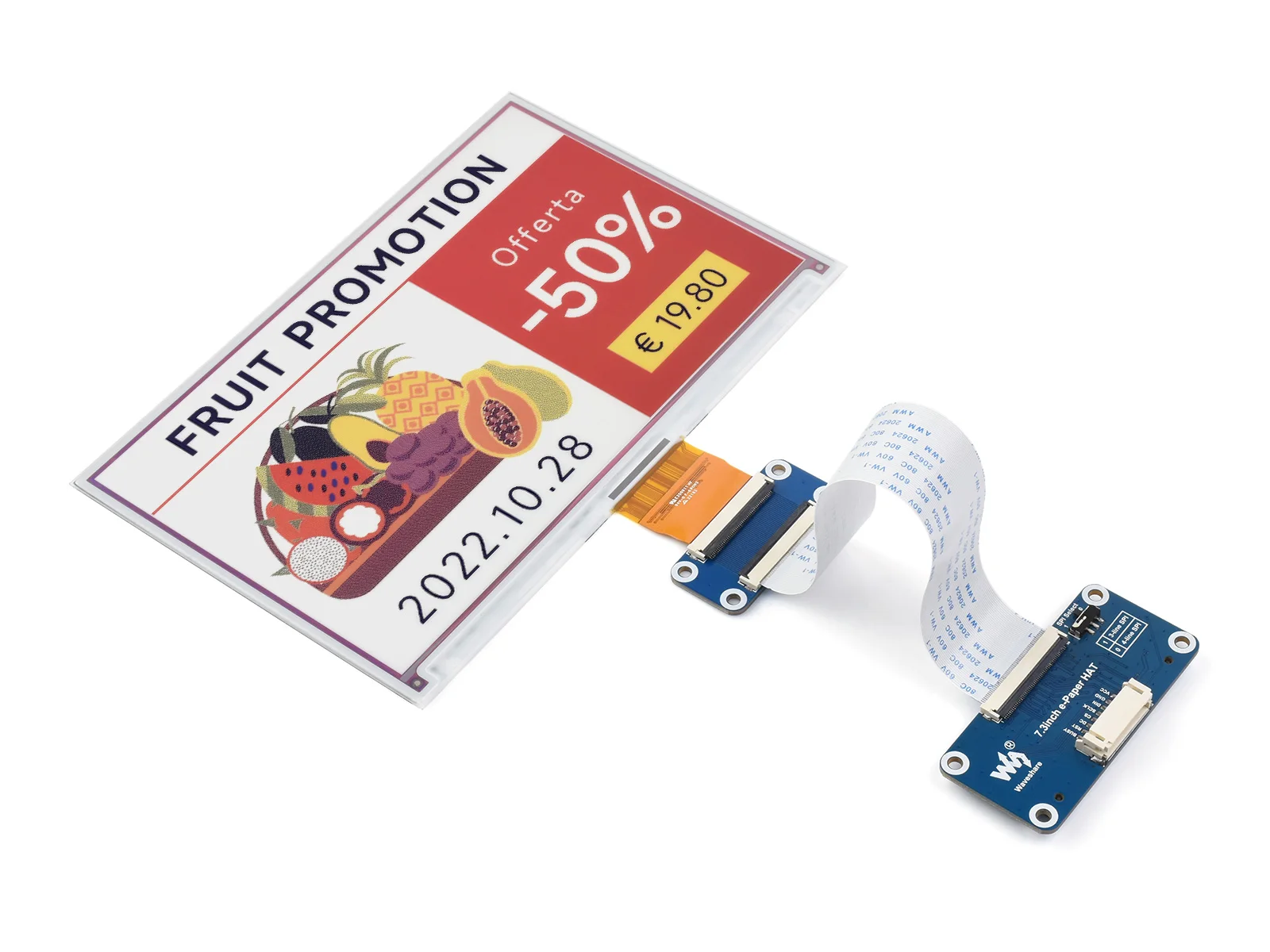 Picture 4: Waveshare 800×480 7.3inch ACeP 7-Color E-Paper E-Ink for Raspberry Pi/Jetson Nano/Arduino/STM32, Display Module, SPI