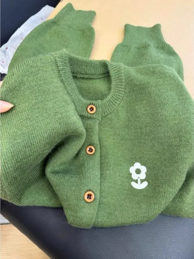 

Retro een Floral Embroidery Long Sve Knitted Open Cardigan Women's Autumn Winter New Sle Versatile Slimming Top