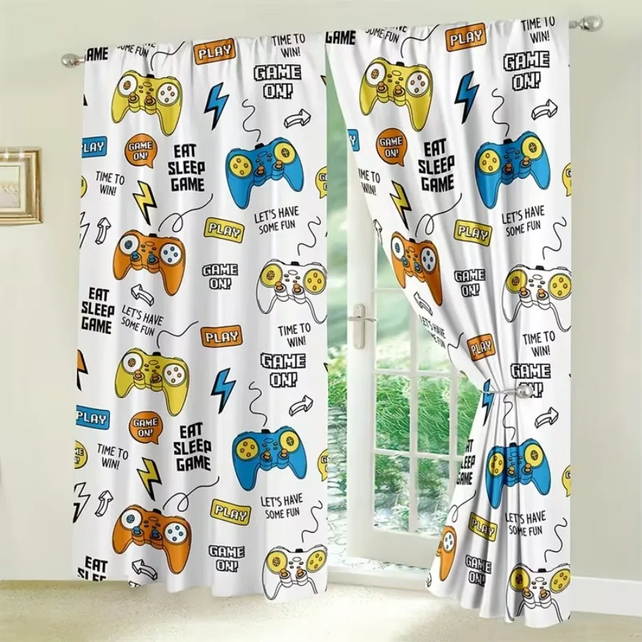 2 PCS Retro Game Console Curtains, Arcade Style Window Drapes for Living Room Bedroom Home Decor Polyester Rod Pocket Design