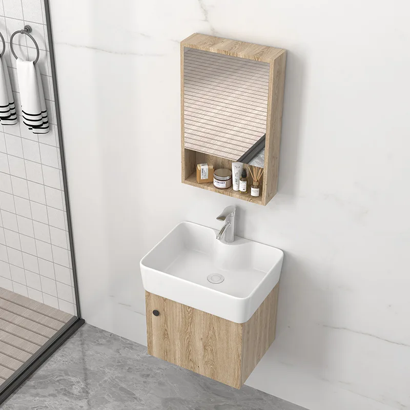 

Nordic paint-free solid wood small apartment wall-mounted bathroom cabinet combination Toilet home mini washbasin washstand