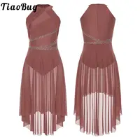 Vestido de baile lírico moderno para mujer, leotardos de gimnasia y Ballet con diamantes de imitación de tul alto y bajo, disfraz de actuación de patinaje artístico