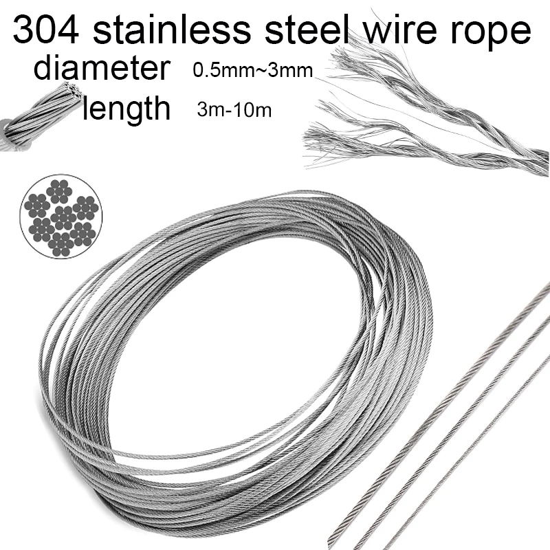 Peça 7*7 304 Diâmetro do Fio de 0.5 Mm3.0 mm Cabo Resistente Corda Fio de Jardim Kit de Rolo de Cerca de Fio de Trilhos Aço Inoxidável 1
