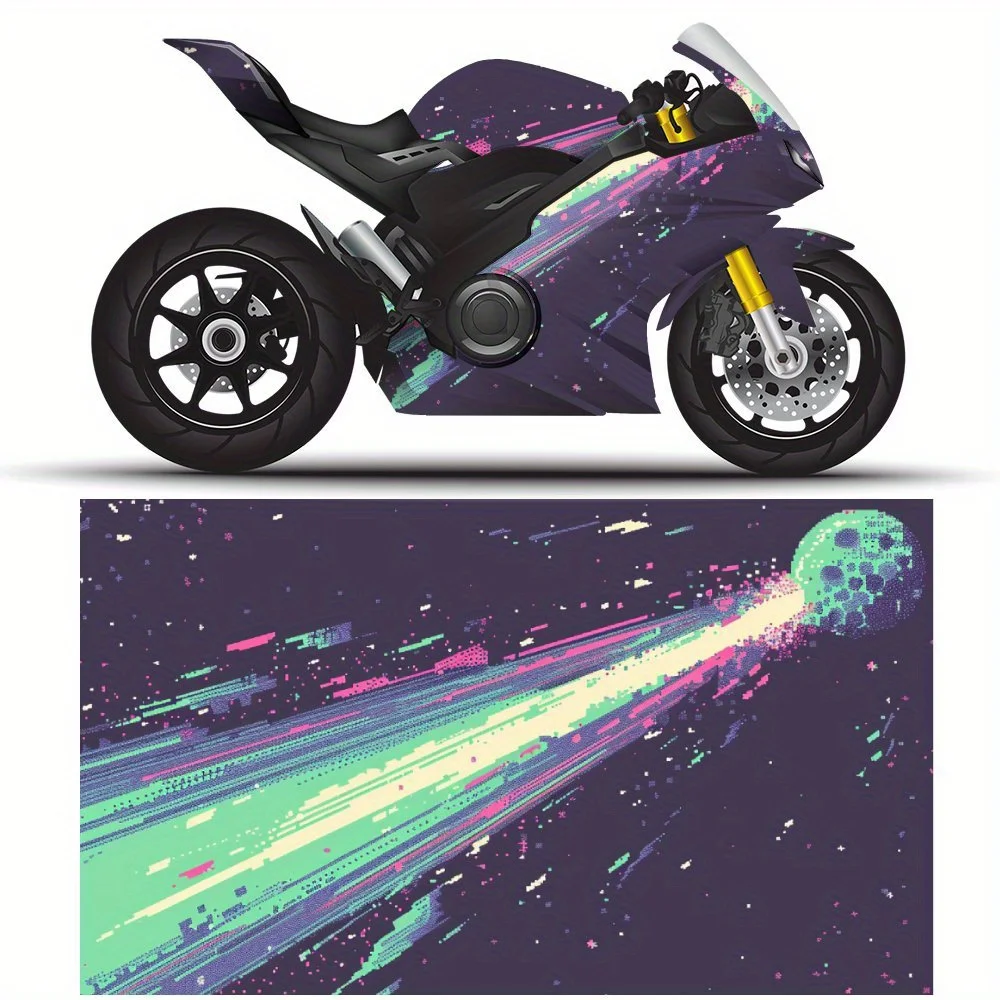 

Neon Pink and Green, Digital Art, Speed Lines，Motorcycle Vinyl Wrap, Waterproof Removable Decal Sticker, Universal Fit for Motor