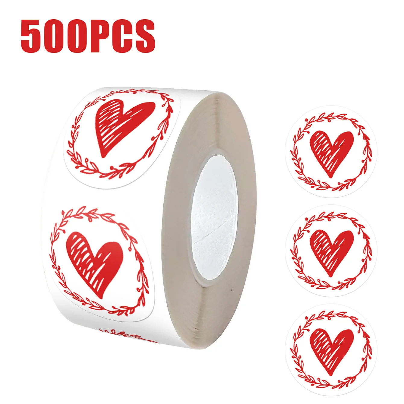 

500PCS Rolled Round Heart Stickers Self-Adhesive Valentine's Day Gift Wedding Party Decorative Stickers