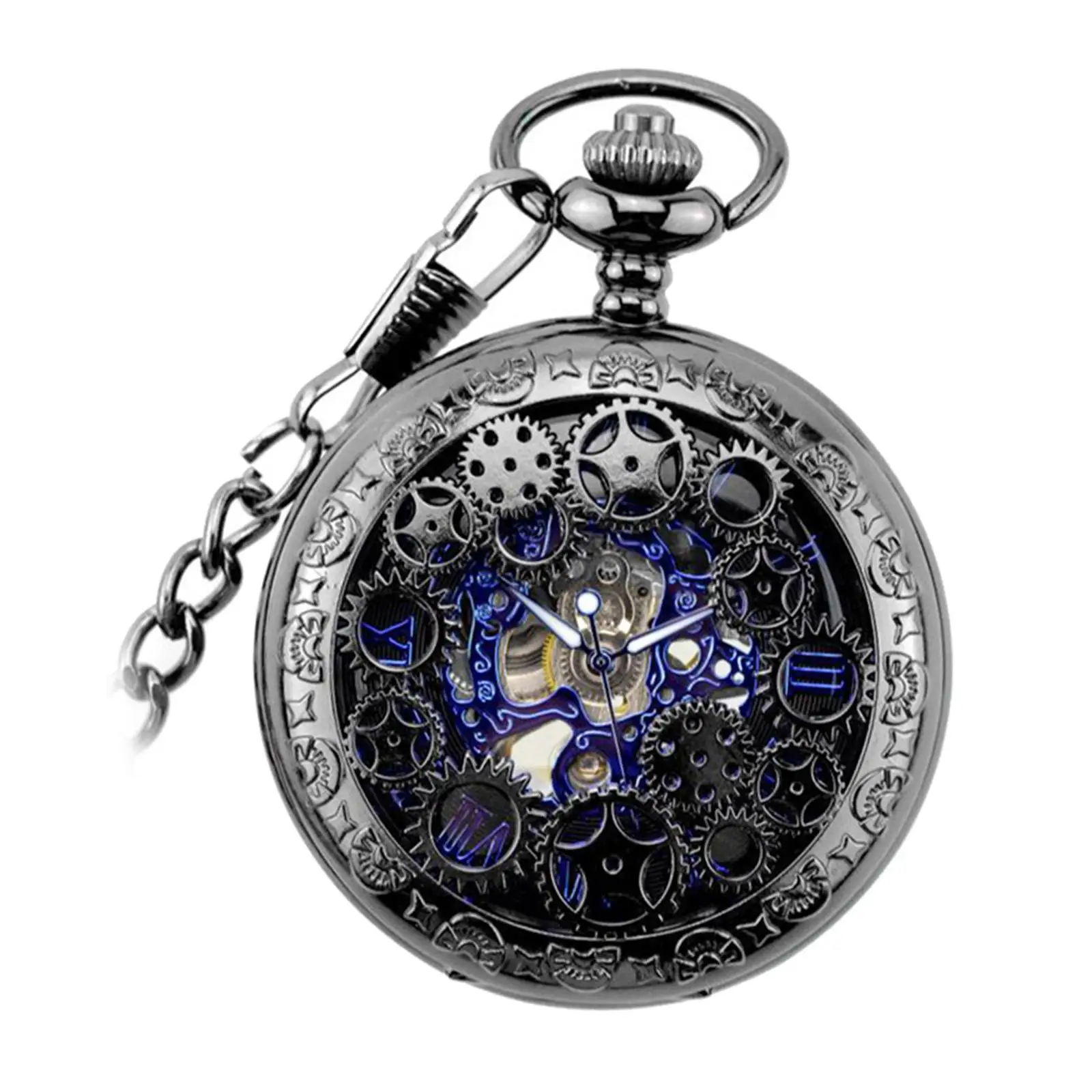 

Antique Mechanical Skeleton Watch Wind Up, 37.5cm Chain for Men Gift