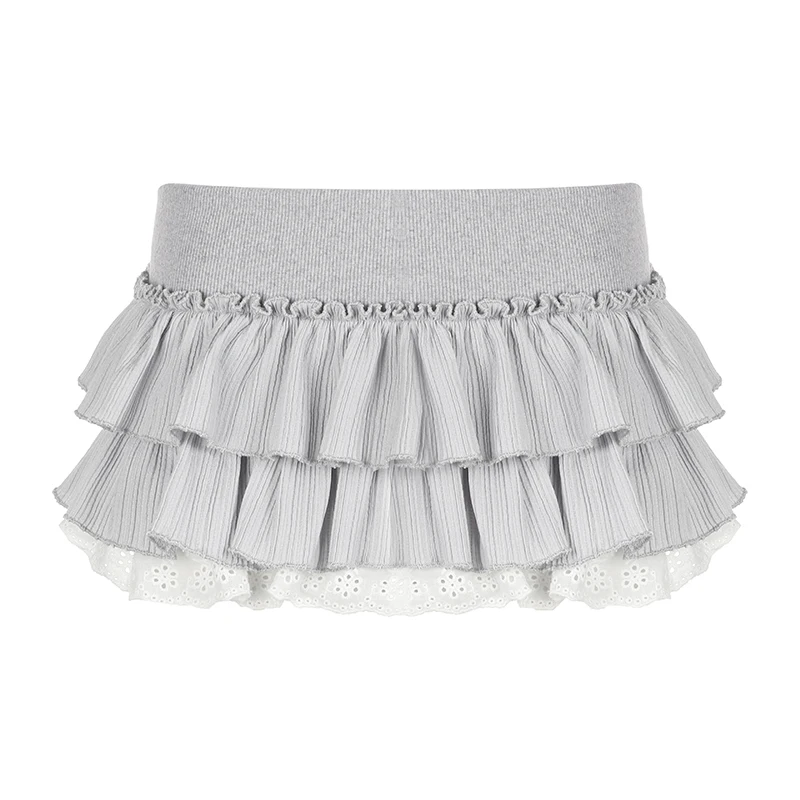 CIBBAR y2k Ruffles Pleated Mini Skirt Coquette Estetyczne krótkie spódniczki z niskim stanem dla kobiet 2000s Vintage Odzież damska