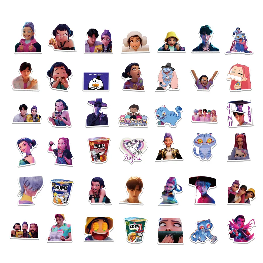 10/30/60 pçs filmes animados kpop caçadores de demônios dos desenhos animados adesivo diy decoração à prova dwaterproof água skate notebook graffiti brinquedo
