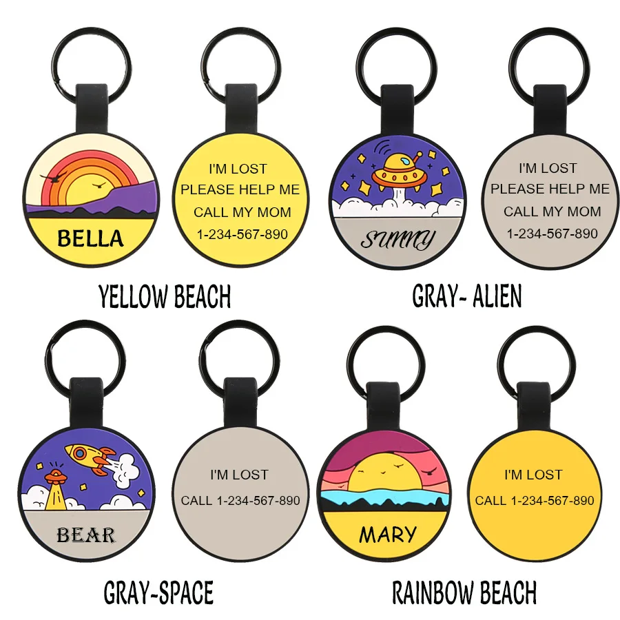 Colorful Painting Silicone Keychain Personalized Name Phone Number Cat Dog Tag for Pet Custom Anti-lost Bone Pendant Tag Keyring view 4