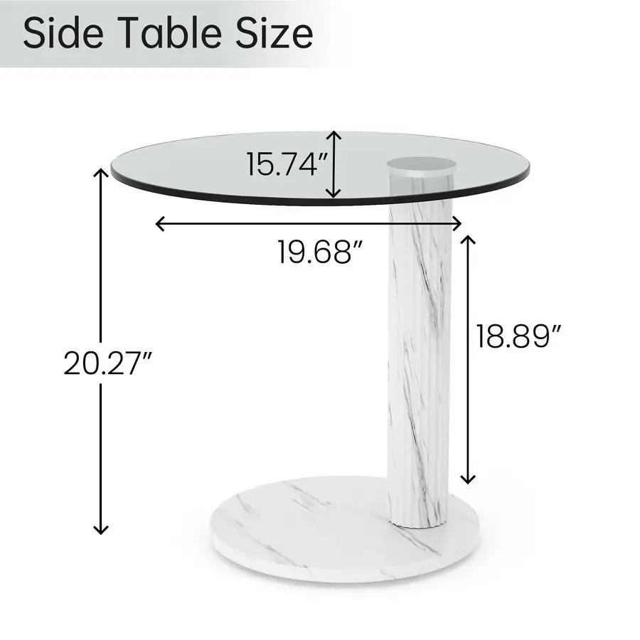 ガラス製ラウンドコーヒーテーブルエンドテーブル、22インチのモダンな強化透明ガラストップ、リビングルーム、カフェ、自宅、オフィスに最適です。