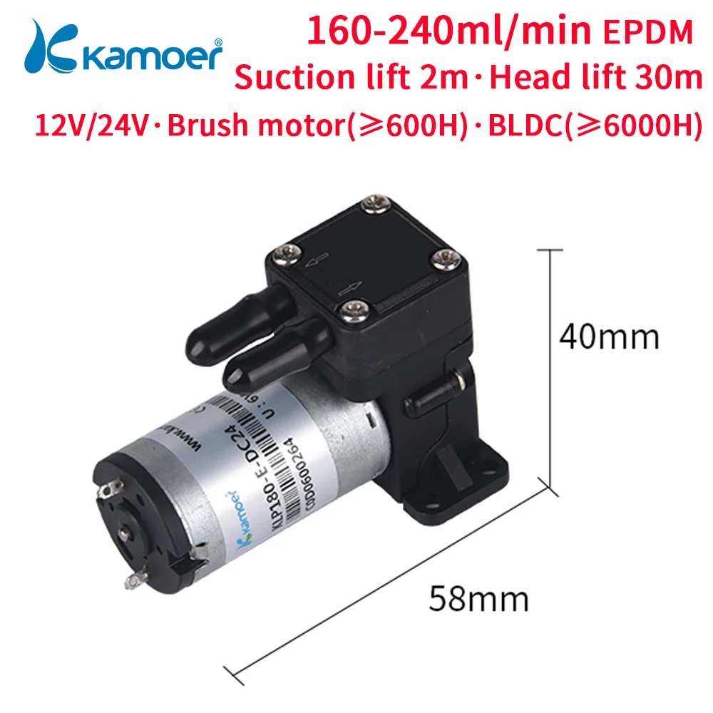 kamoer-ミニダイヤフラムウォーターポンプ180ミリリットル-分klkl-18012v-24v銅モーターepdm液体圧03mpaラボおよびインクジェット用