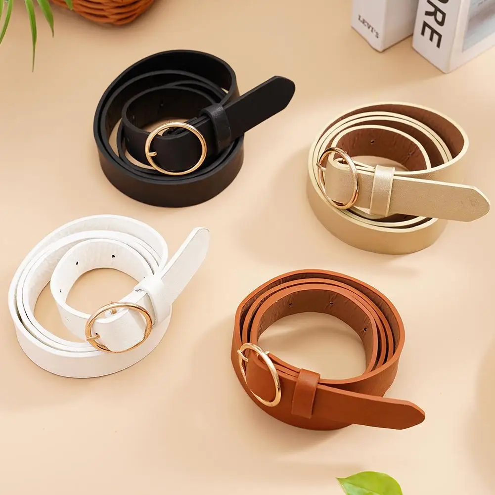 New Women's Belt Fashion Gold Round Leather Metal Buckle Belt Personalized Casual Paired With Long Pants Jeans Soft Belt
