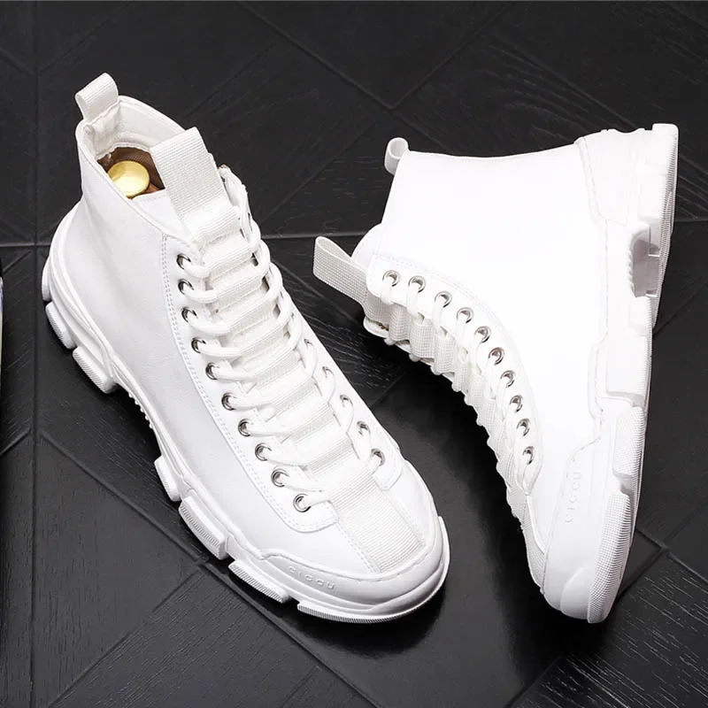 Top Quality Fashion Men\'s Casual Shoes Leather Platform Boots Men Sneakers Male Man Trending Leisure High Tops Shoes for Men