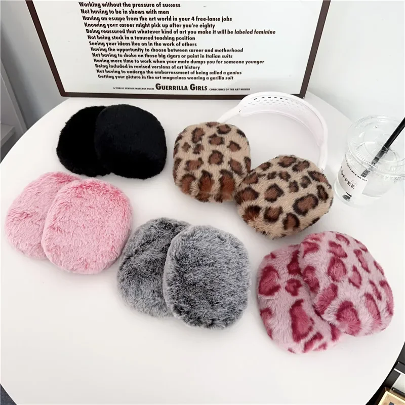 For Airpods Max Wireless Headphone Earphone Accessories Covers Luxury Leopard Print Cases Fluffy Plush Fur Soft Protective Case