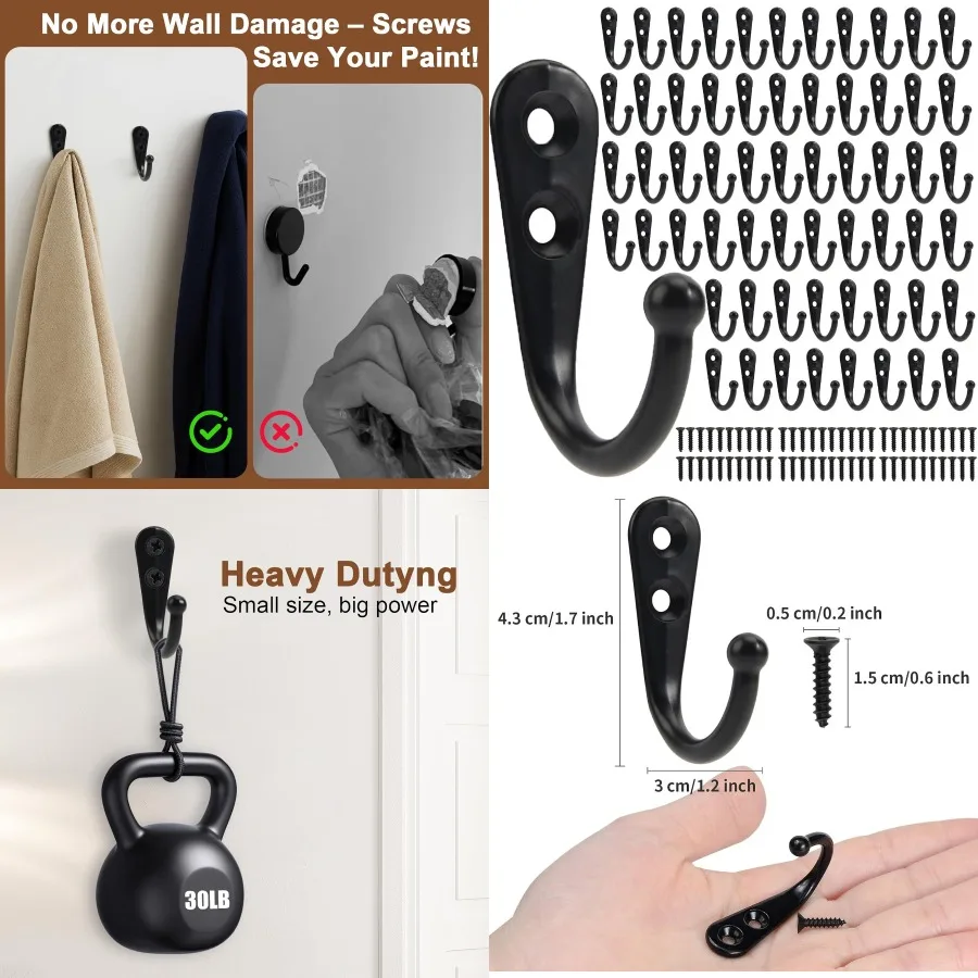 

60-упаковка сверхмощных настенных крючков для подвешивания в гостиной, ванной, кухне, спальне, идеально подходят для ключей, чашек, сумок, шапок, шарфов и мороз