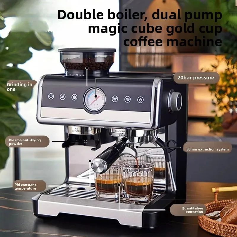 Semi-automatic coffee machine Dual pumps and dual boilers continuously extract and grind in one