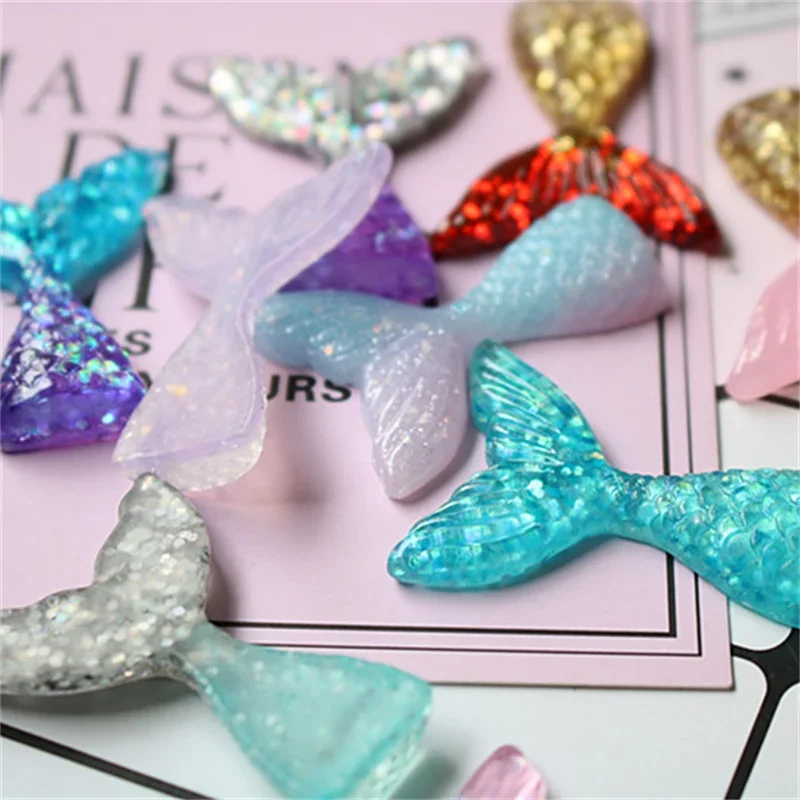 10 Pcs Simulation Mermaid Tail Fashion Beautiful Fish Tail Flat Back Pretty DIY Kawaii Jewelry Accessories Decoration