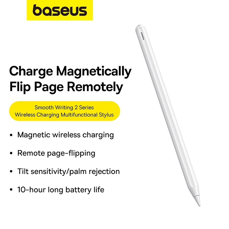 Baseus Smooth Writing 2 Series Wireless Charging Multifunctional Stylus, Moon White (Active Wireless Version with active pen tip