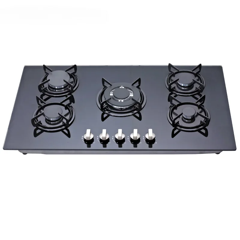 

---Jiaye Factory High Temperature Tempered Glass Surface Switch Cover Multi-Cooker 5 Burner Gas Cooker Hob