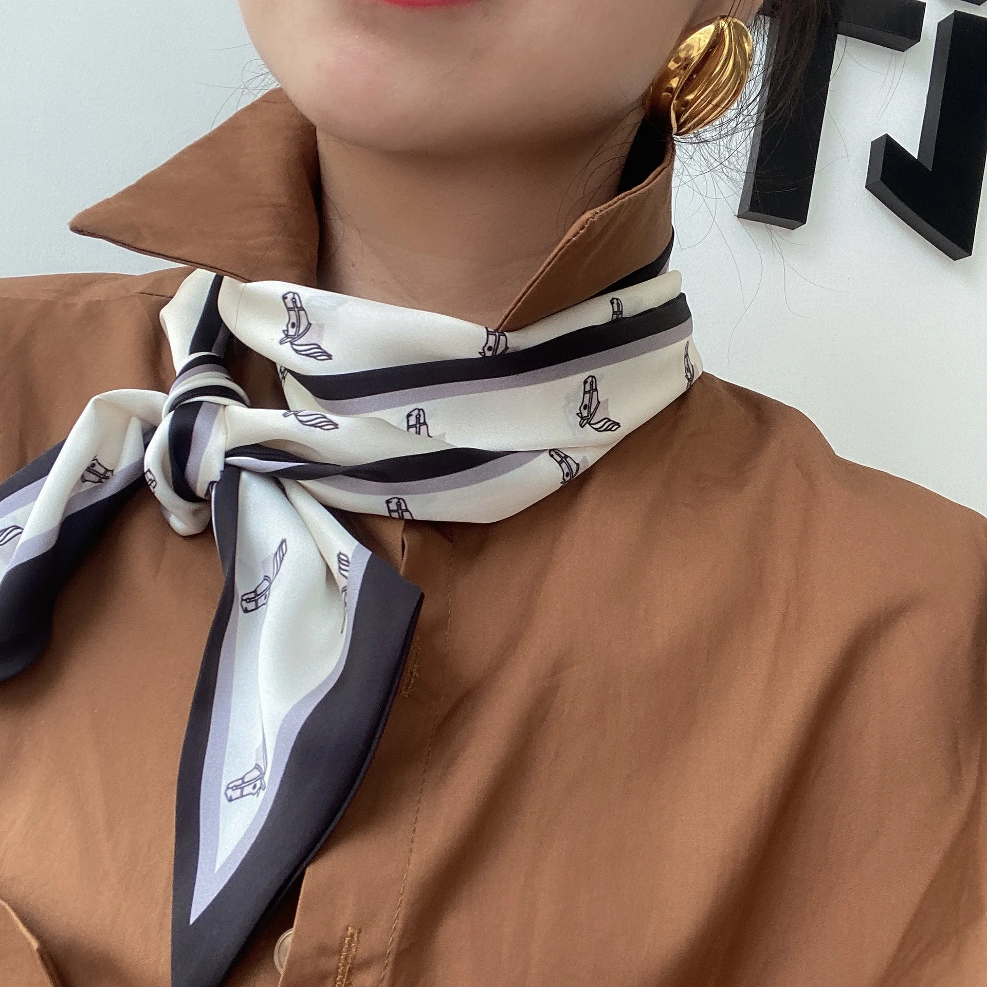 Fashion Neckerchief Skinny Hair Bands Women Silk Scarfs Long Headbands Bag Scarves 14x145cm Print Hairband Neck Scarf For Ladies