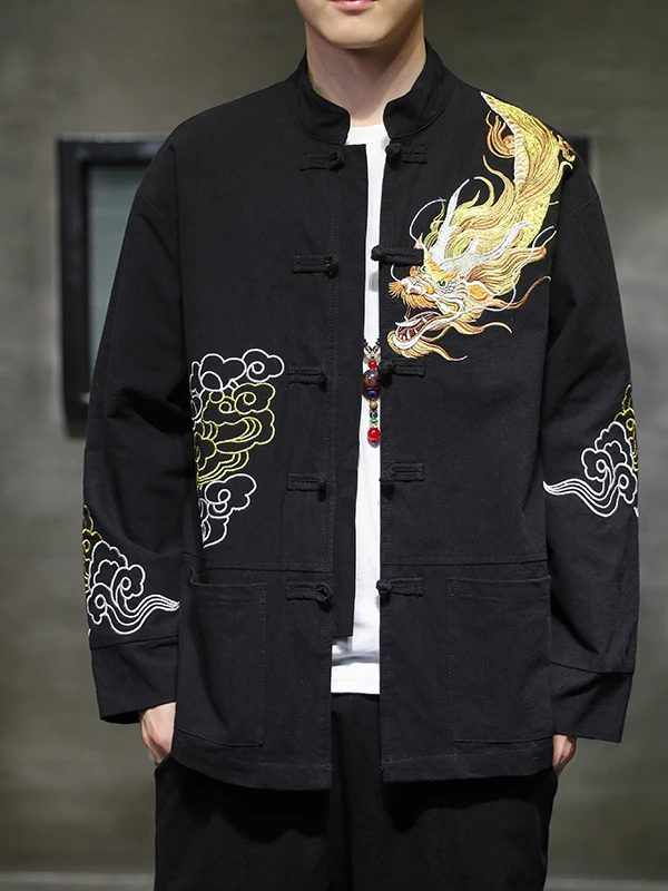 

Весенне-осенний мужской дэт с воротником-стойкой, оверсайз, молодежный модный традиционный китайский костюм Sle Tang, верхняя одежда Hanfu, пальто