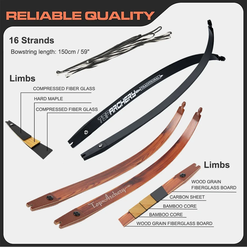 Toparchery 62inch ILF Bow Recurve Bow Take Down Bow 25-60lbs Right Hand Longbow For Outdoor Archery Practice