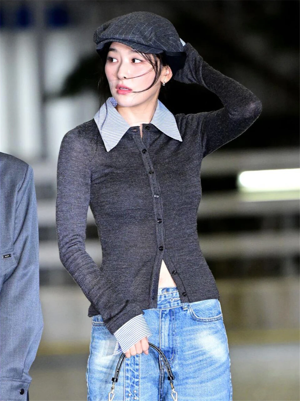 Women COTTON COLLAR CUFFS CARDIGAN Tshirt