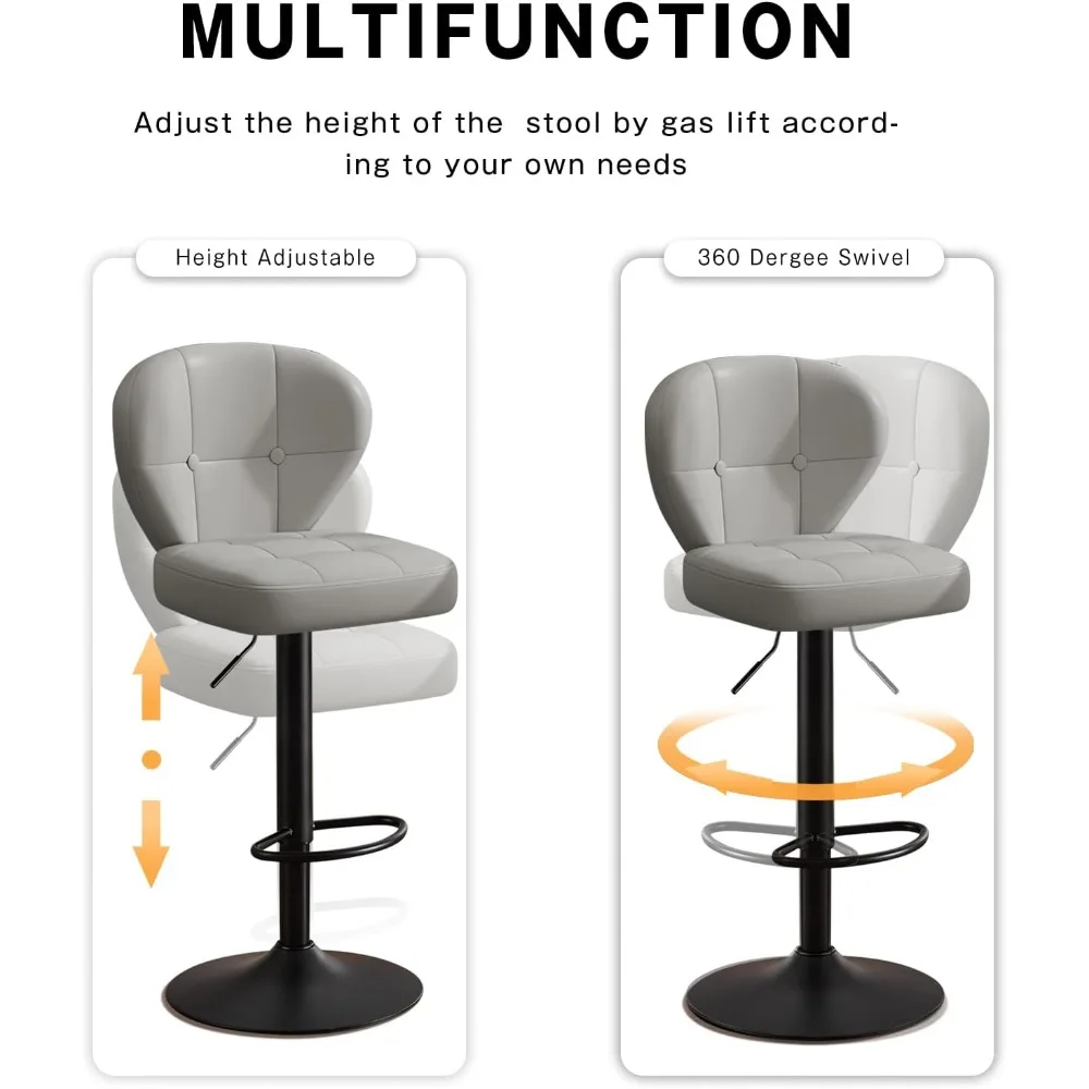 Bar Stools Set of 4, Adjustable Swivel Bar Chairs with 360° Rotation, Padded Counter Stools with Back and Footrest for Kitchen