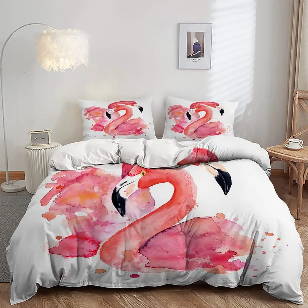 

Flamingo Duvet Cover Set Queen Size Tropical Flamingo Pattern Bedding Set for Kids Boys Girl 1 Quilt Cover 2 Pillowcases 3 Piece