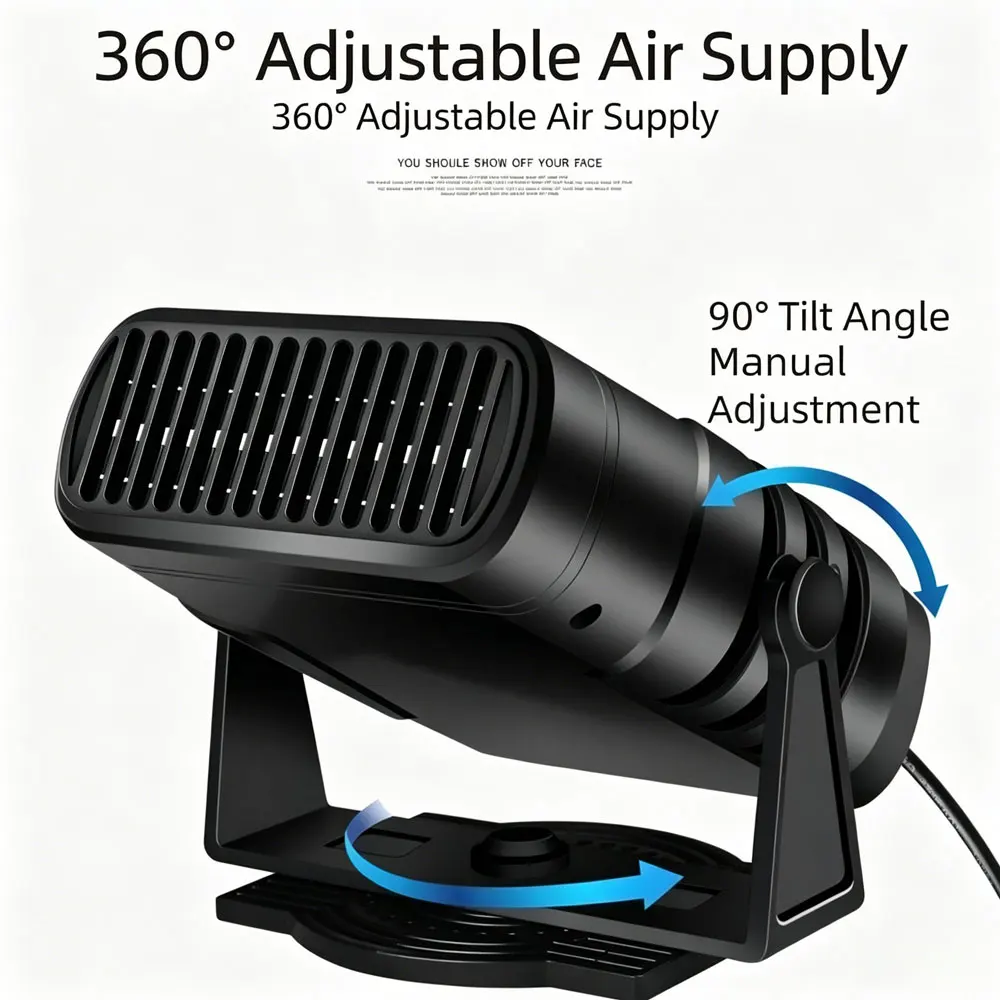 Dual Mode Portable 12V 24V Car Heater Fast Heating Windshield Defroster Demister Anti Fog Dryer Dryer 360° Adjustable Auto Fan
