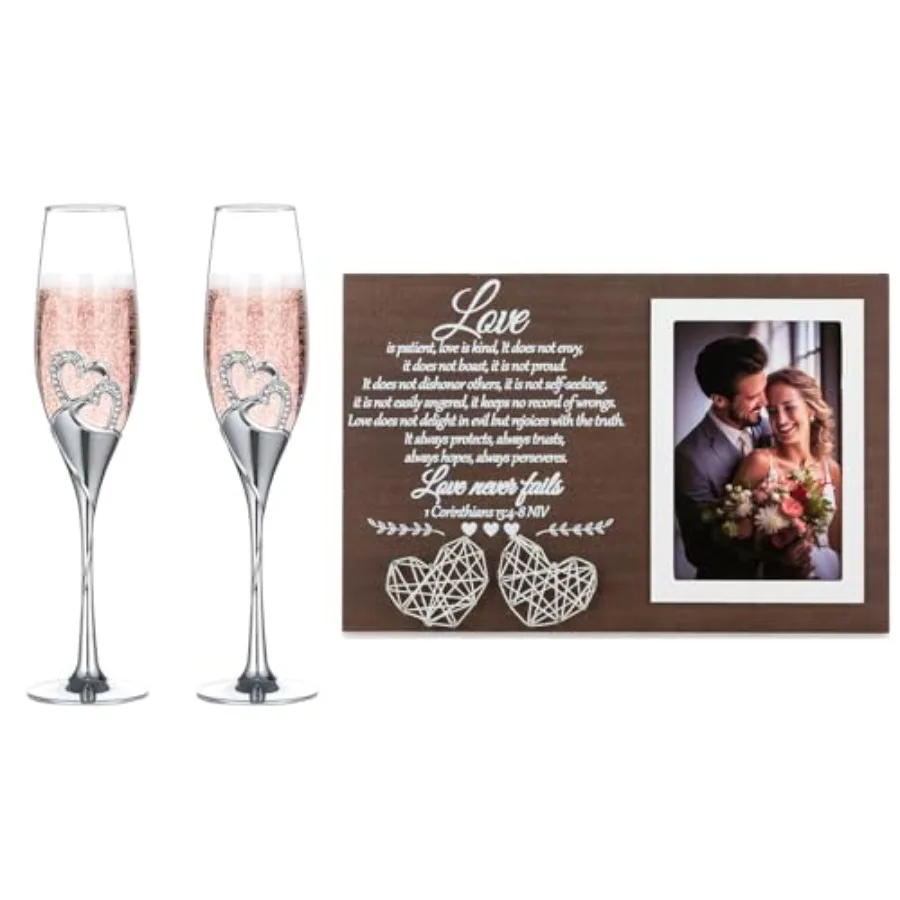 

Picture Frame and Set of 2 Silver Champagne Glasses Gift