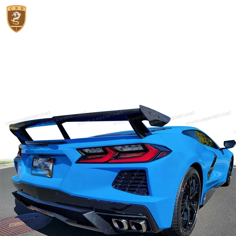 Car Rear Wing Trunk Spoiler Air Deflector Dam Tail Decoration For Chevrolet Corvette C8 CSS Style Carbon Fiber Look Tail Wing