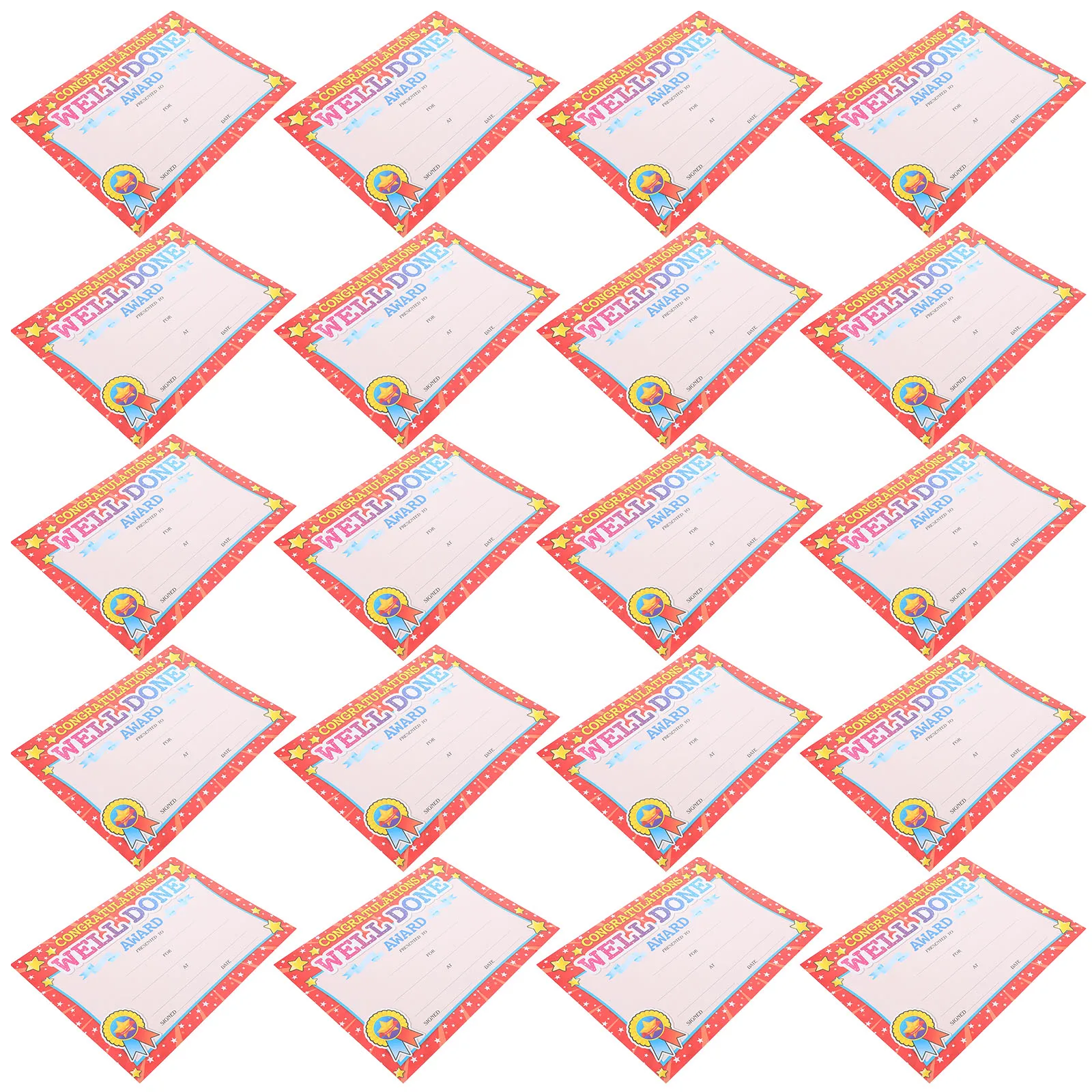 

20pcs Student Award Certificates Kindergarten Kids Completion Cartoon English Printing Teaching Aid Thick Cute