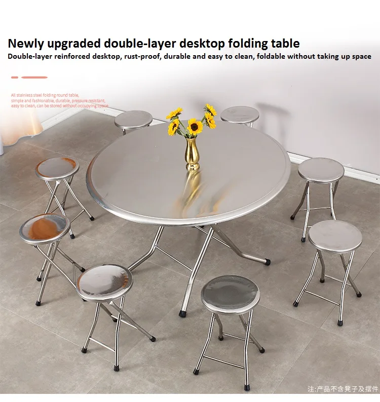 Household Portable Stainless Steel Folding  Round Table