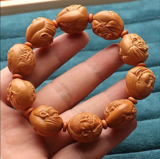 Olive Pit Carved Bracelet For Men 2026 Chinese Style Suzhou Craft Double-sided Relief 18 Arhats 2.0cm Handcrafted Buddhist Wrist