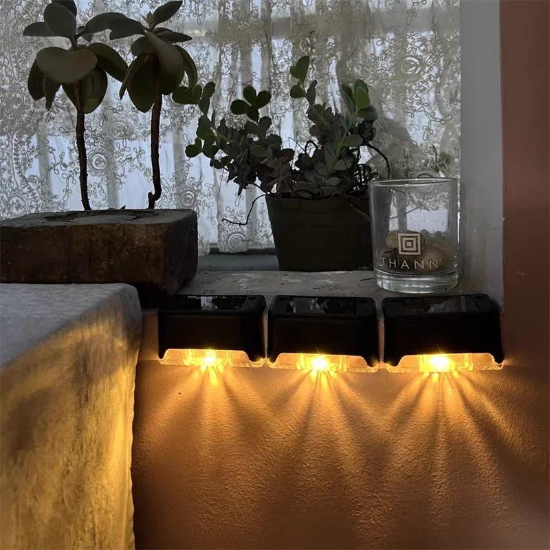 Outdoor 4PCS Solar LED Wall Light for Deck Step Railing Patio Stair Yard Garden Flower Bed Holiday Decoration Solar Deck Light