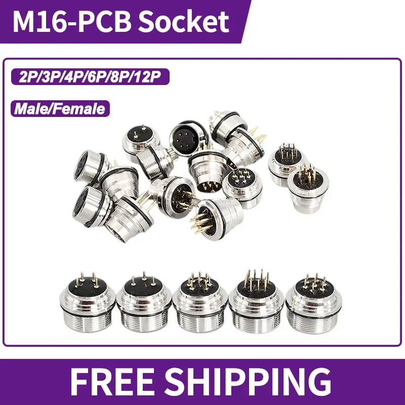 

5/10/100Pcs M16 Male&Female Straight Jack Socket Aviation Connector PCB Panel Plug Waterproof Size18mm Curved 3 4 5 6 7 8 12Pin