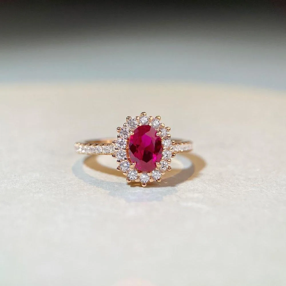 Luxury Solid Platinum PT950  Pigeon Blood Pigeon Egg Ring Diamond Ring 18K Gold Women's Moissanite Diamond Ring