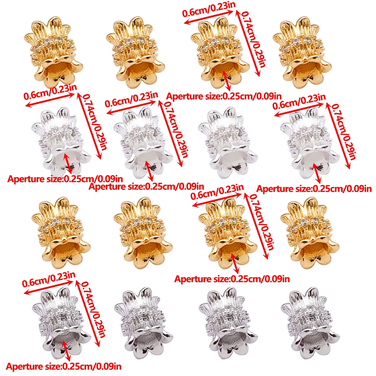 2pcs 18K Real Gold Plated Brass Inlay Zircon Loose Beads, Spacer Beads  for DIY Bracelets Necklaces Jewelry Making Accessories