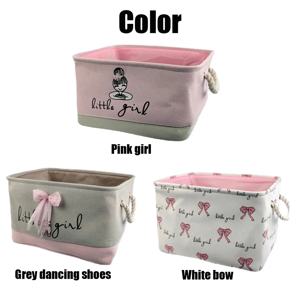 Ins Style Folding Laundry Basket with Handle Kawaii Bow Pink Bathroom Clothes Storage Organizer Cute Bear Toy Storage Bag