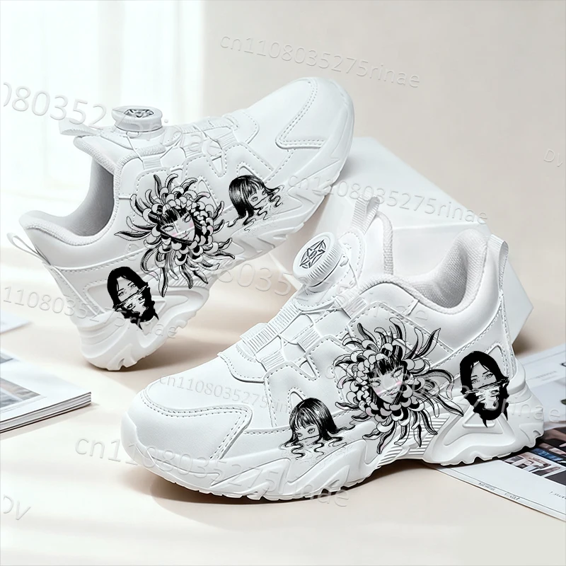 Junji Ito Children Sports White Shoes Popular Trend High Quality PU Leather Comfortable Thick Sole Sneakers Boys Girls 2026 Gift
