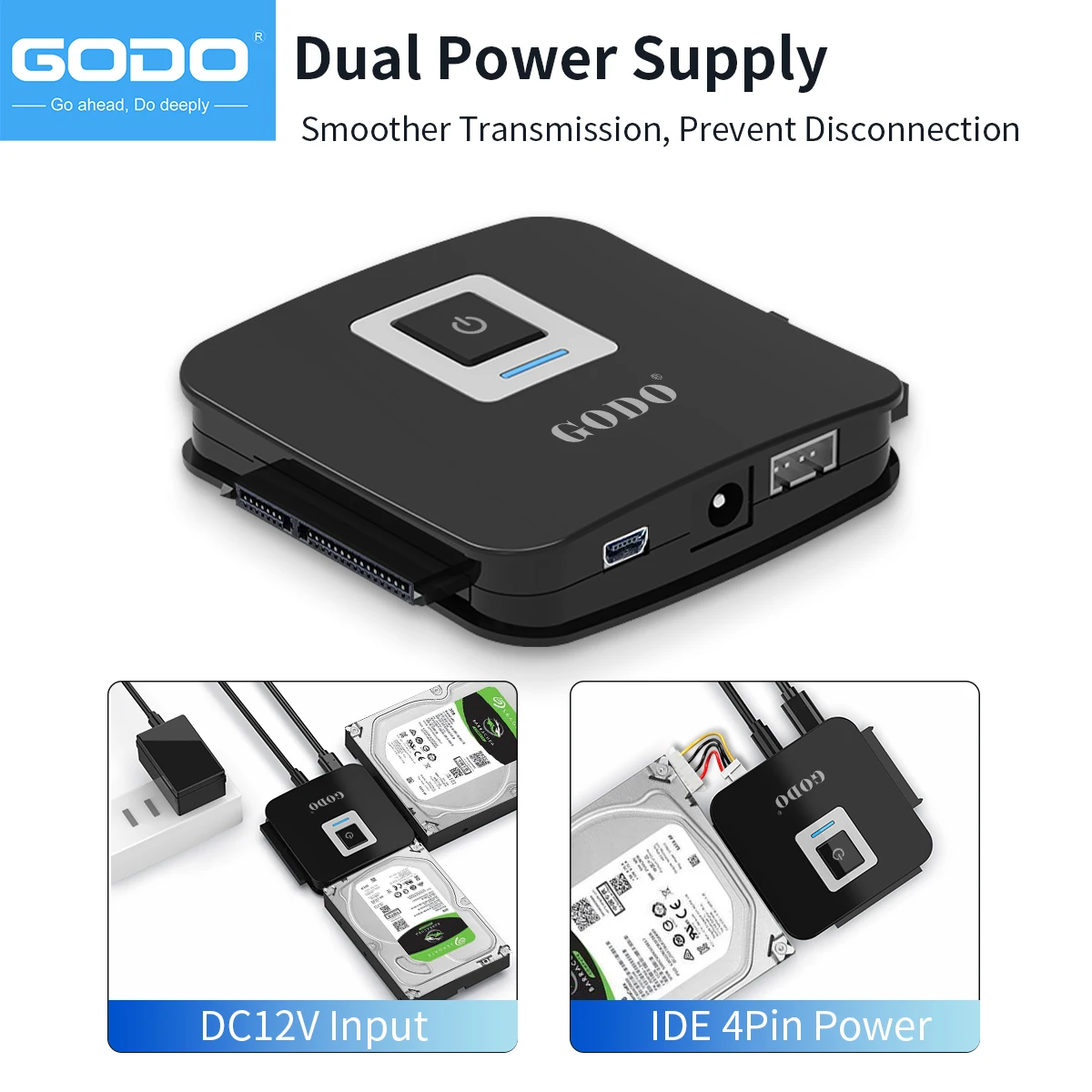 GODO-Kit Adaptador de Disco Rígido com Conversor de Cabos SATA, IDE para USB 3.0, 2.5 \