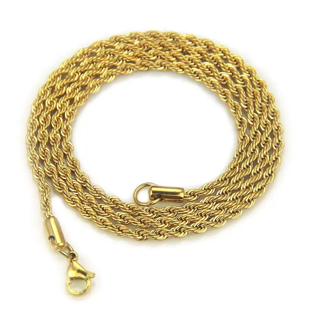 3MM Stainless Steel Rope Chain Hip Hop Jewelry for Men Women,Gold Silver Color Stainless Steel Chai