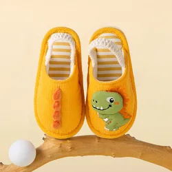 Children Plush Slippers Cute Cartoon Winter Shoes for Boys Non-slip Fashion Kids Causal Girls Dinosaur Flat Cotton Slippers Home