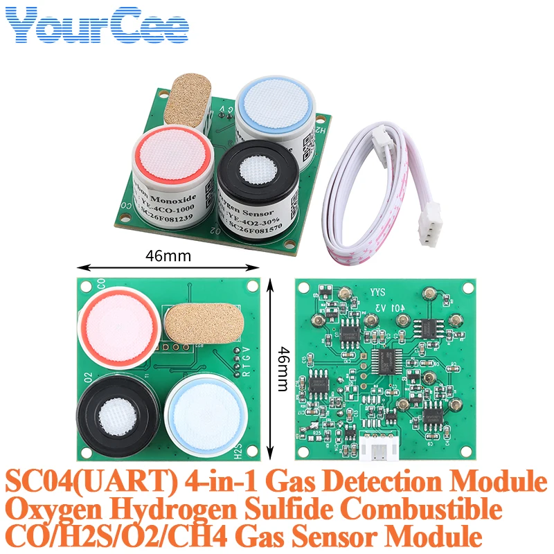 SC04(UART) 4-in-1 Gas Detection Module Oxygen Hydrogen Carbon Monoxide Sulfide Combustible CO/H2S/O2/CH4 Gas Sensor Module