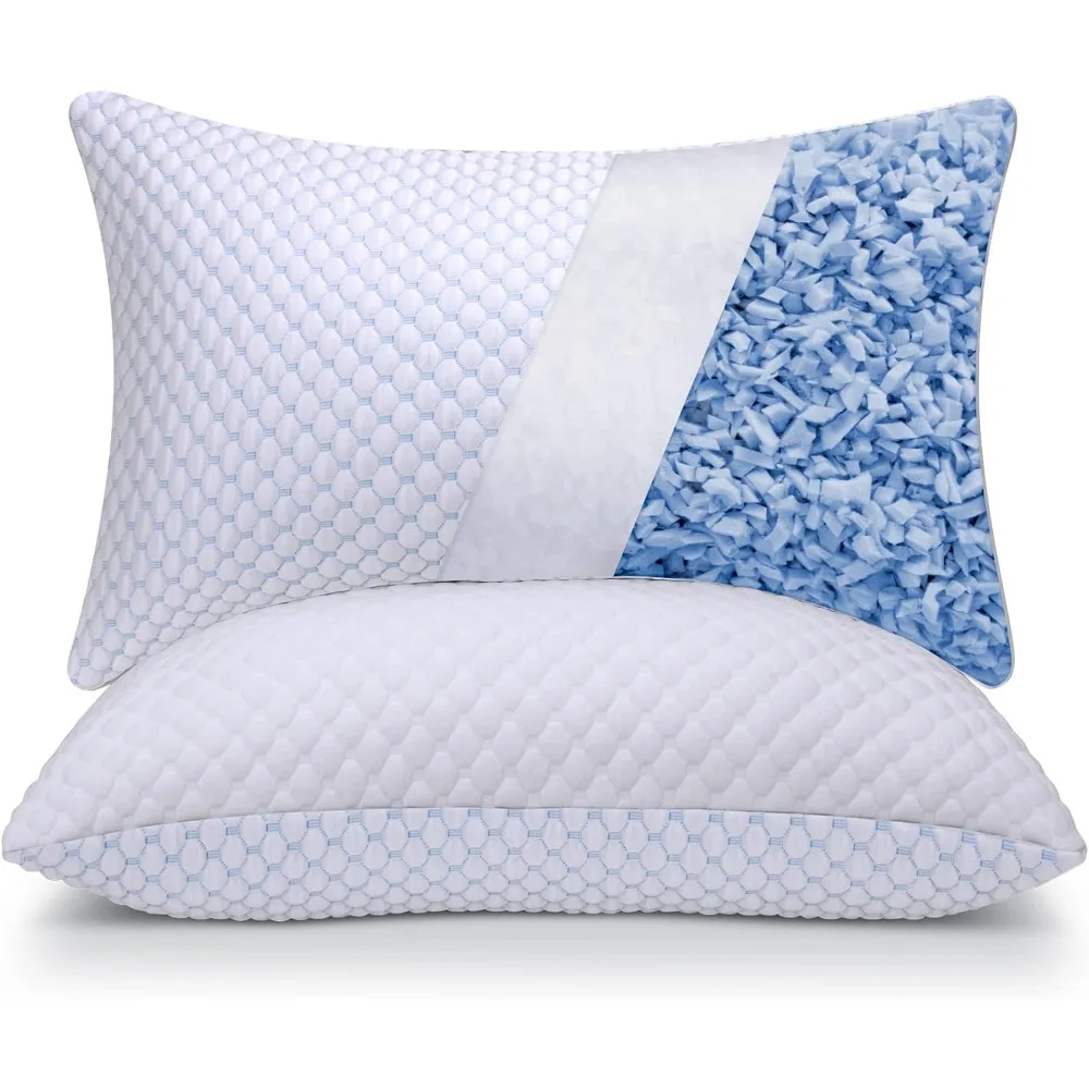 

Shredded Memory Foam Pillows Set of 2, Cooling Pillows for Sleeping 2 Pack, Adjustable Loft Bed Firm or Soft Pillows