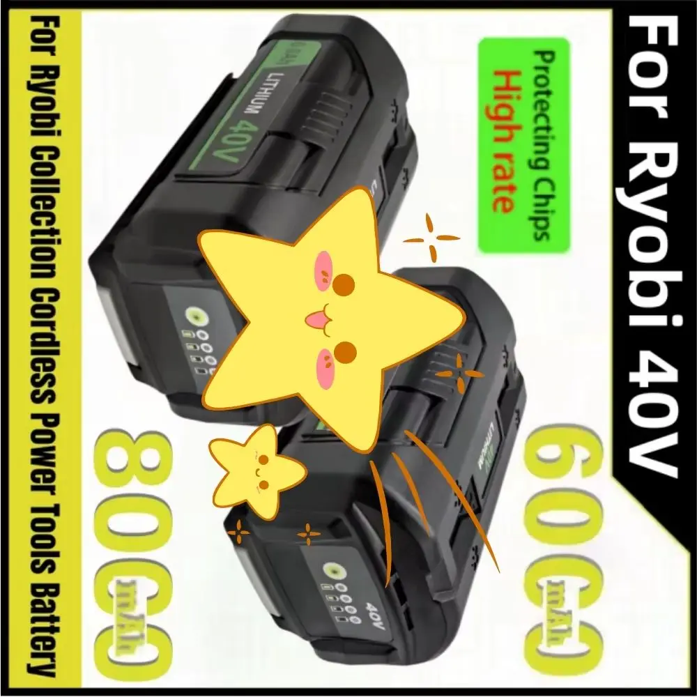 

High Power 40V Lithium Battery Replacement 6.0Ah/8.0Ah Compatible For Ryobi RY40200 OP4050 OP4026 RY40430 Lawn Mower Tool