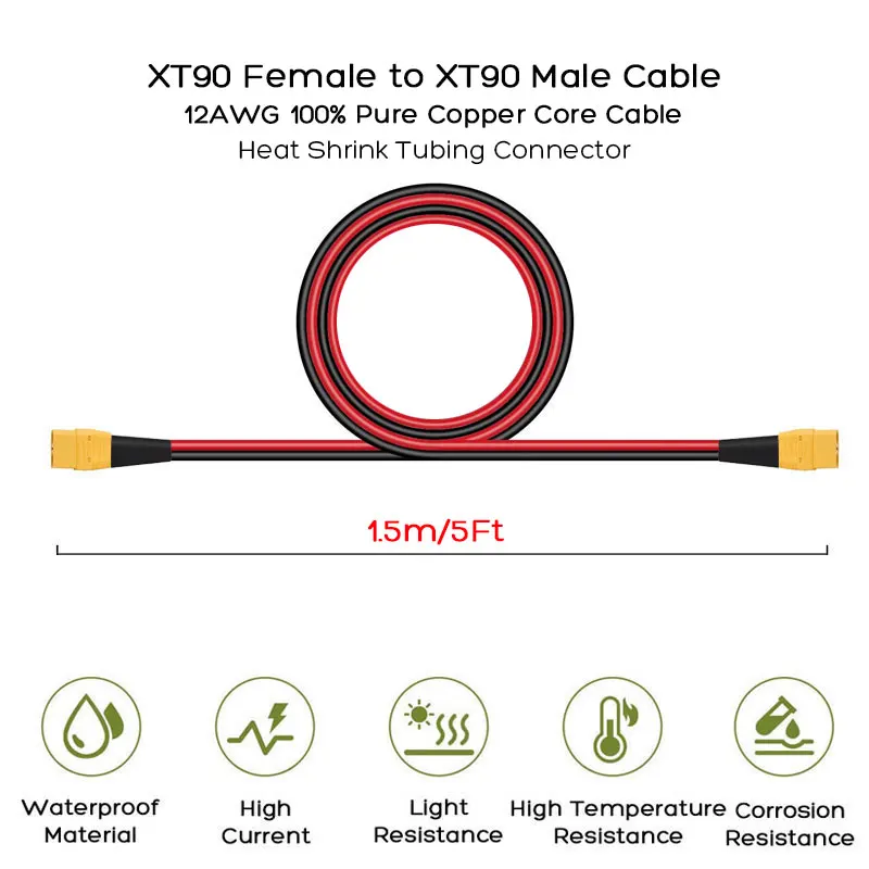 XT90 Male to XT90 Female Cable for Bluetti SolarPlay AFERIY FOSSiBOT Portable Power Station Solar Generatro with XT90 Input Port view 2
