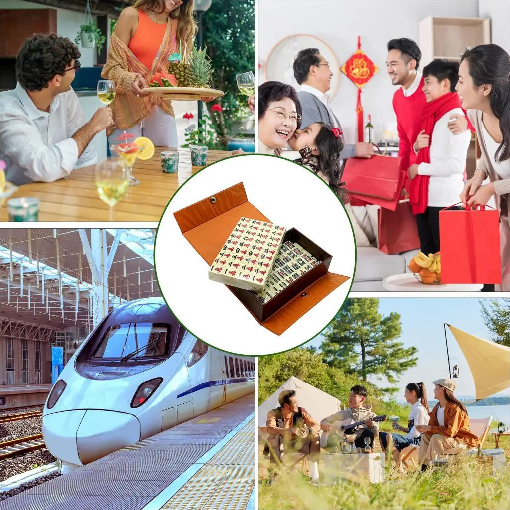 

Mini Chinese Mahjong Game Set Travel Compact Storage Box 144 Resin Tiles for Family Outdoor Board Game
