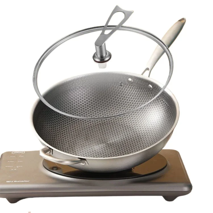 

32cm Frying Pan,Stainless Steel Skillet Nonstick Fry Pans Chefs Pans Wok Pan for Gas Electric Induction Ceramic Stoves