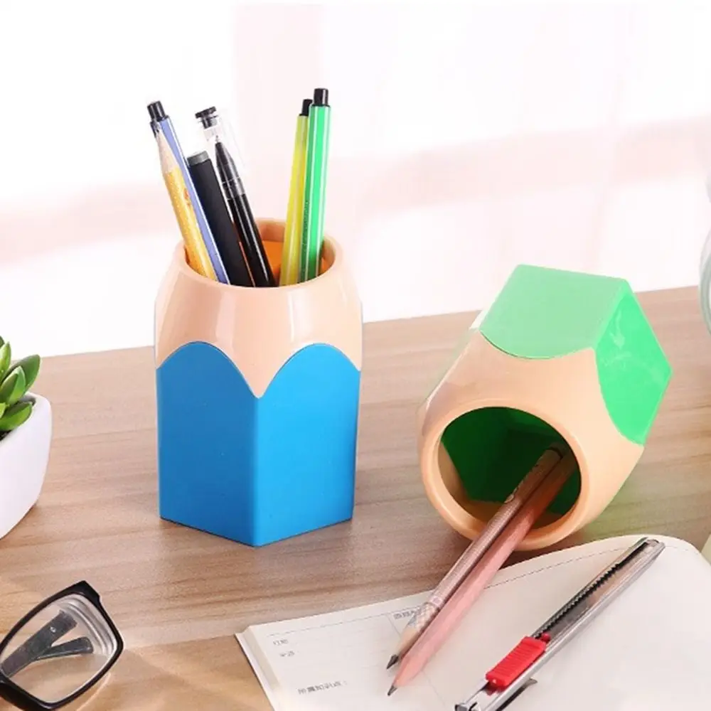 Colorful Plastic Pencil Pot Portable Multi-Functional Pen Storage Practical Desk Tidy Organiser Creative Pencil Head Pen Holder